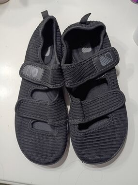 Women's Black Velcro Knit Sandals (Wide Width)